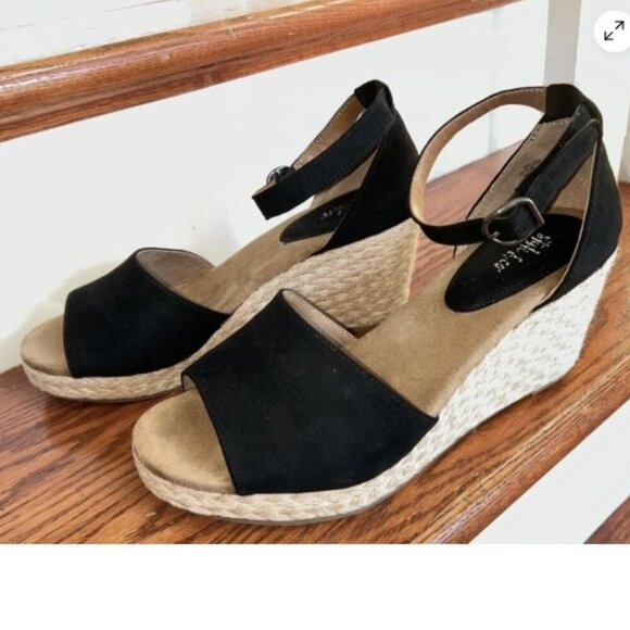 Womens Black Wedge Sandals Size 10.5M Seleeney Style & Co. 3" Espadrille Heel - Picture 2 of 16